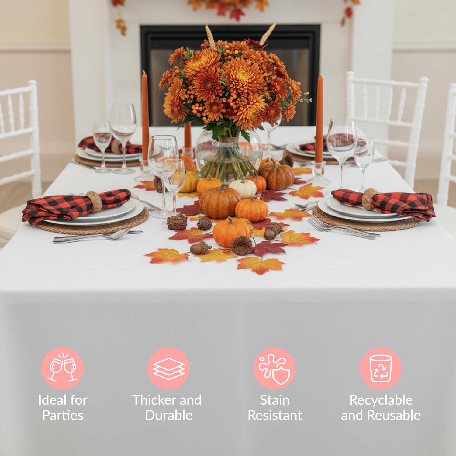 Prestee Disposable Plastic Table Cloths - Heavy-Duty Waterproof 108" x 54" White Rectangle Covers for Events