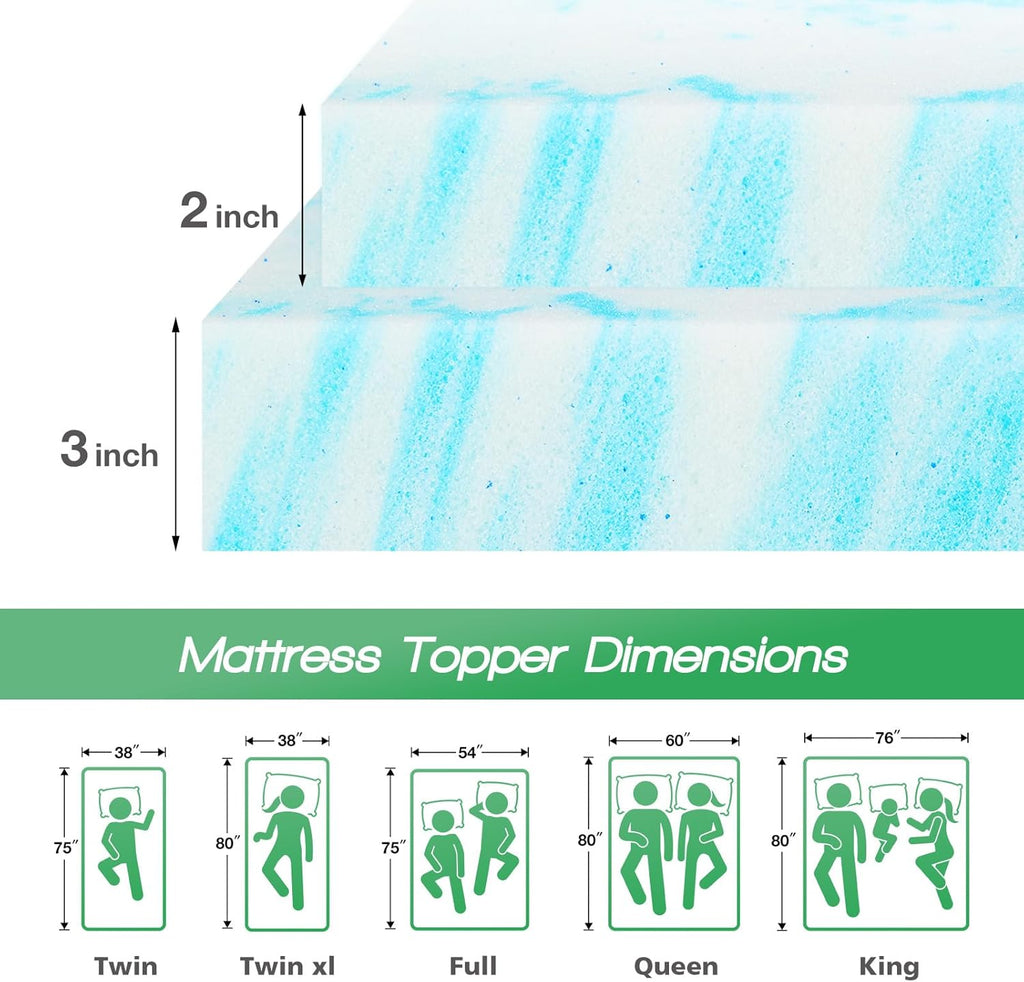 Sweetcrispy Mattress Topper - 2 Inch Thick Gel-Infused Memory Foam for Queen Size Bed | Cooling & Breathable