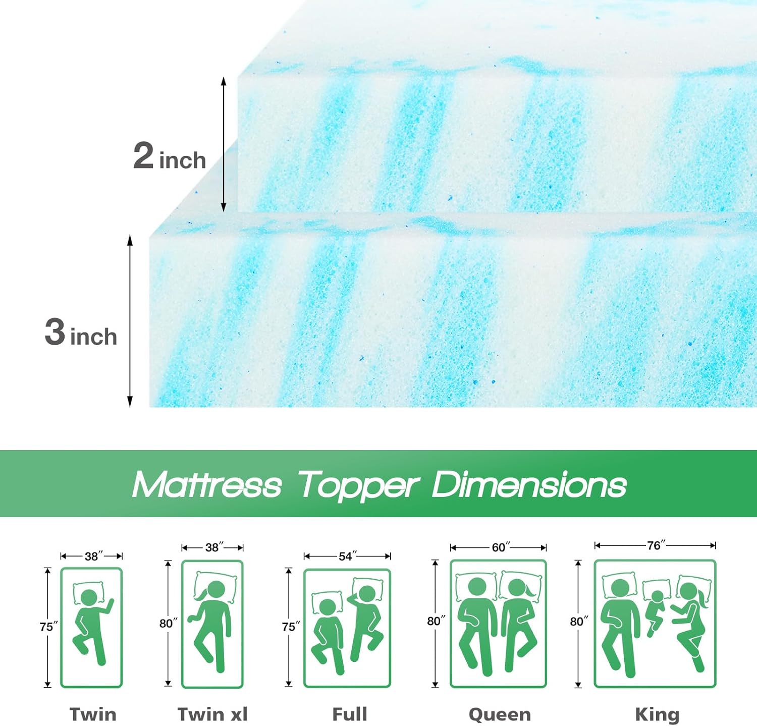 Sweetcrispy Mattress Topper - 2 Inch Thick Gel-Infused Memory Foam for Queen Size Bed | Cooling & Breathable