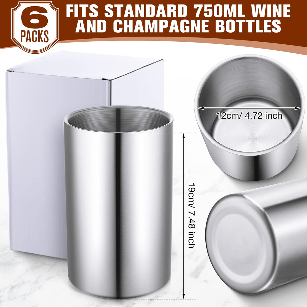 Potchen 6 Pack Wine Chiller Bucket Wine Bottles Cooler Bulk, Stainless Steel Double Wall Insulated Champagne Ice Bucket for Parties,Fits for 750 ml Bottles(Silver)