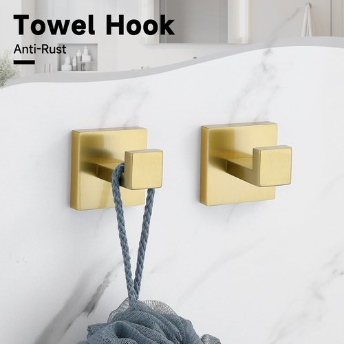TNOMS Brushed Gold 5-Pieces Bathroom Hardware Set Towel Bar Set,Stainless Steel Bathroom Hardware 23.6 Inch Towel Bar Towel Holder Set Wall-Mounted