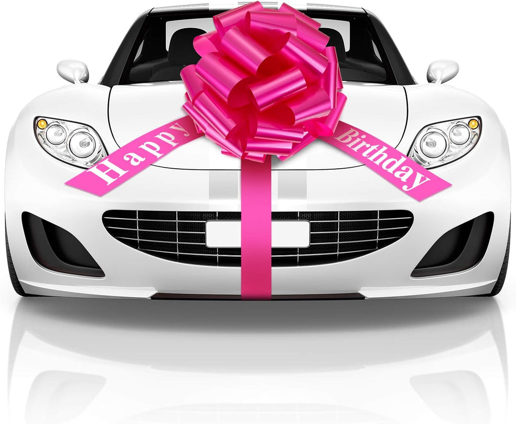 WILLBOND Large Happy Birthday Car Bow - Festive Gift Wrapping Decoration | 20 Inches, Rosy