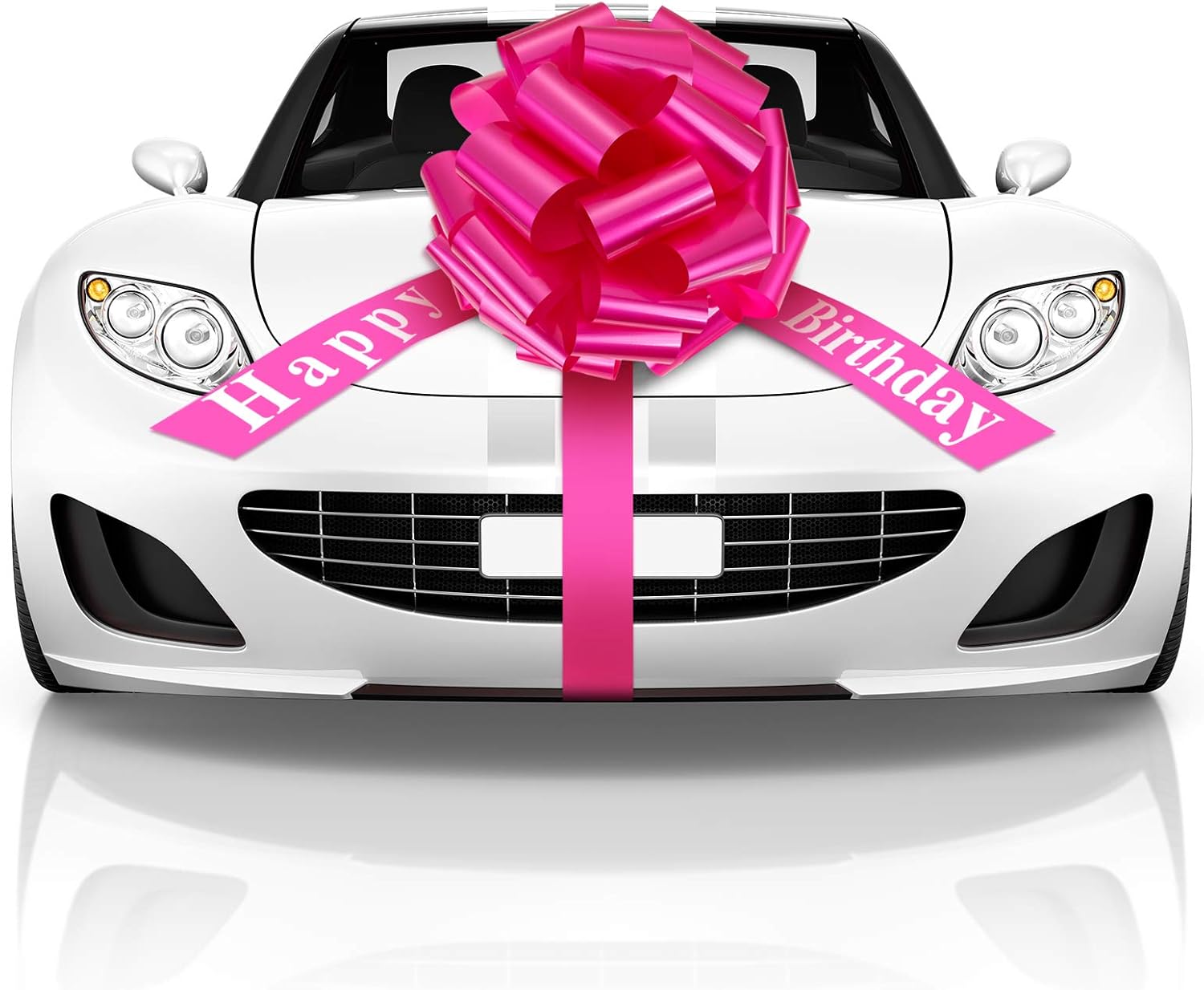 WILLBOND Large Happy Birthday Car Bow - Festive Gift Wrapping Decoration | 20 Inches, Rosy
