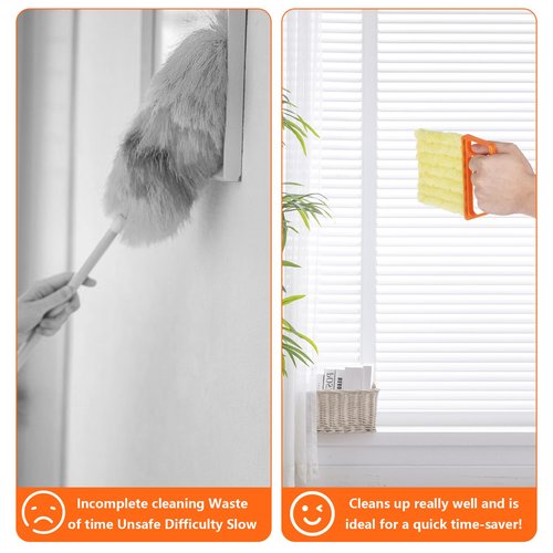 4Pcs Window Venetian Blind Cleaner Duster Tool,Feather Blind Duster for Cleaning,Washable 7 Finger Dusters Brush Dusting Cleaner Tool for Window Shutters Air Conditioner Vinyl Wood Blinds + 4 Cover