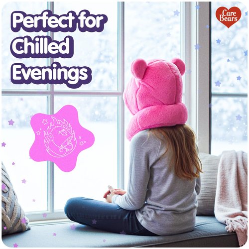 Care Bears - Cheer Bear Snuggle Hood, Travel Pillow with Hood, Soft Plush Neck Support, Lightweight, Comfortable and Breathable, Airplane, Care and Train Travel - Pink