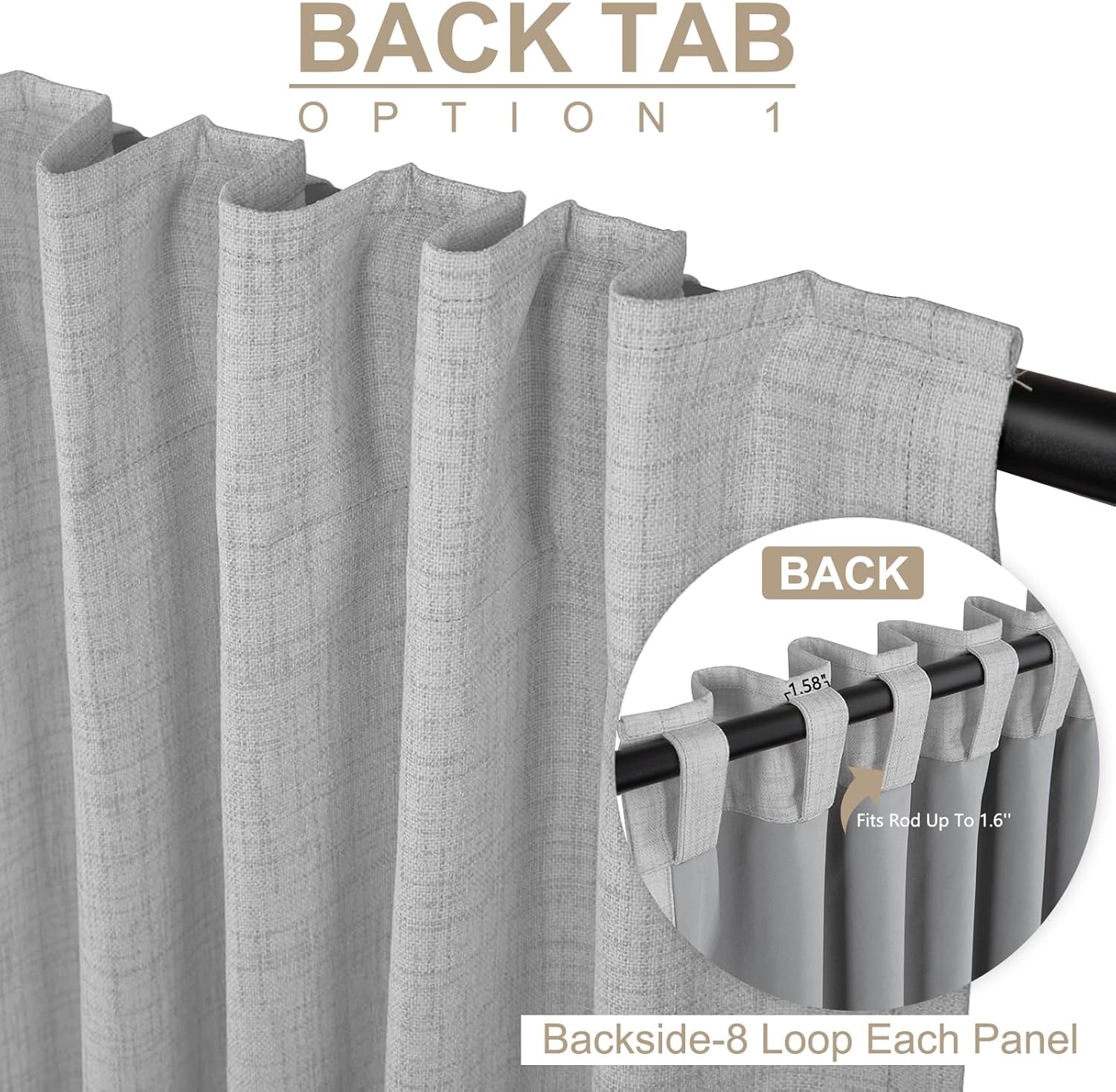 Skiennix 100% Blackout Linen Curtains - Thermal Insulated Drapes for Bedroom | 84" Long, Grey, 2 Panels Set