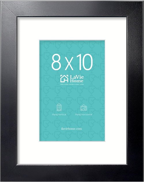 LaVie Home 8x10 Picture Frame - Sturdy Black Frame with Polished Plexiglass | Display 5x7 or 8x10 Photos