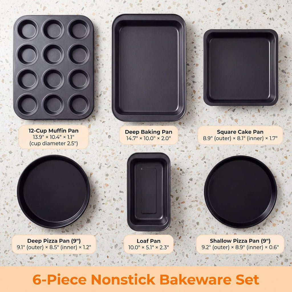 Regine Switzerland Nonstick Baking Set - 6-Piece Bakeware Collection | Oven & Dishwasher Safe Carbon Steel
