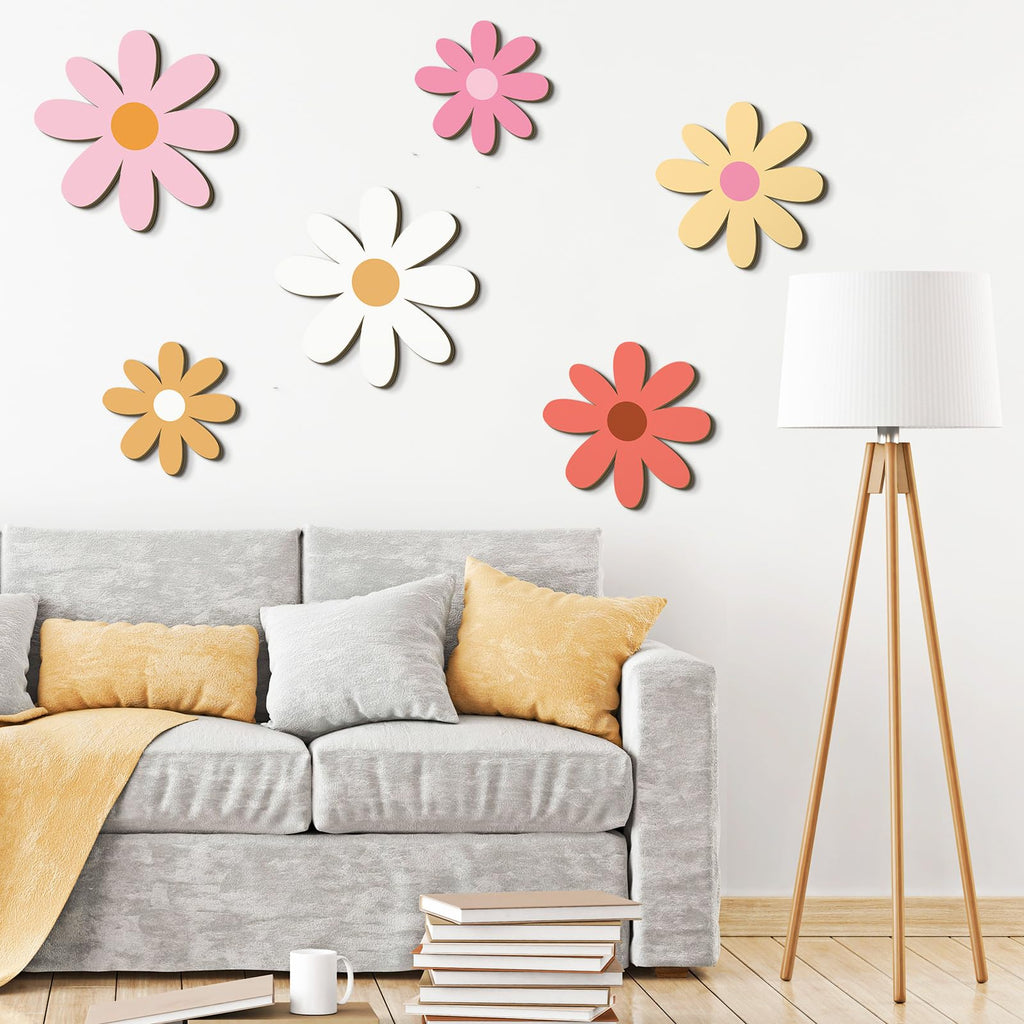 Thyle 6 Pcs Boho Daisy Wall Decor Boho Nursery Decor for Girls Natural Wall Hanging Bohemian Wooden Art Farmhouse Flower Hanging Signs for Home Office Nursery