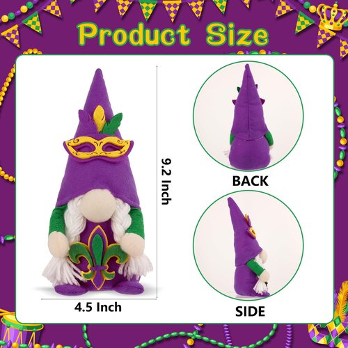 Aymolas Mardi Gras Gnomes Decorations - 3 Pack Gnomes Plush Handmade Scandinavian Tomte Gnome Decor for New Orleans Party Mantel Tiered Tray Table Decor Home Office Decorations
