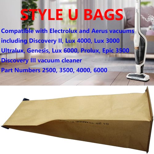 15 Pack Replacement Style U Bags Compatible with Electrolux Type U Upright Vacuums & Aerus Vacuums Fits ProTeam Prolux, Discovery II, Lux 4000, Ultralux, Genesis, Prolux, Epic 2500, 3500, 4000, 6000