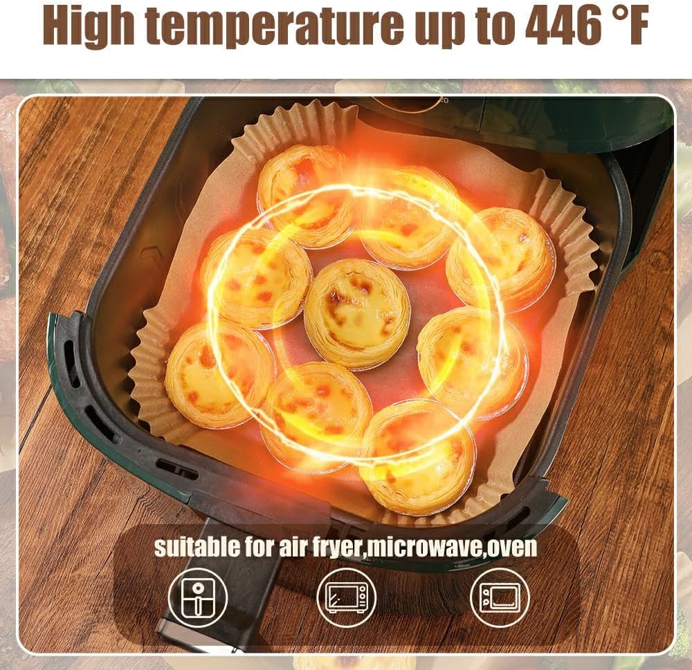 Skiennix 9.5 Inch Disposable Air Fryer Liners - 130 Pcs Non-Stick & Oil-Proof Parchment Paper for 5-8 Qt Fryers