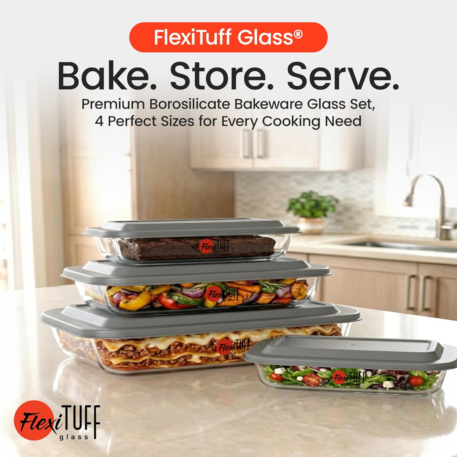 Regine Switzerland 8-Piece Rectangular Bakeware Set - BPA-Free, Leakproof, Microwave & Dishwasher Safe | Clear Containers with Lids