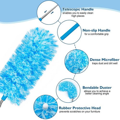 MAVRIZ 12 pcs Microfiber Extendable Duster, Washable & Reusable Duster for Cleaning Small Dusters for Blinds, Electronics, and Furniture