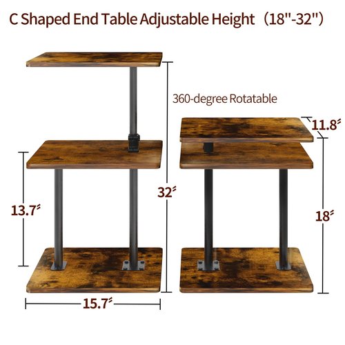 LAIDUOLEOE Swivel Side Table for Couch, 3 Tier Small End Table Adjustable Height with Rotatable Tray, Space Saving Nightstand with Storage Shelf for Living Room, Bedroom, Small Spaces