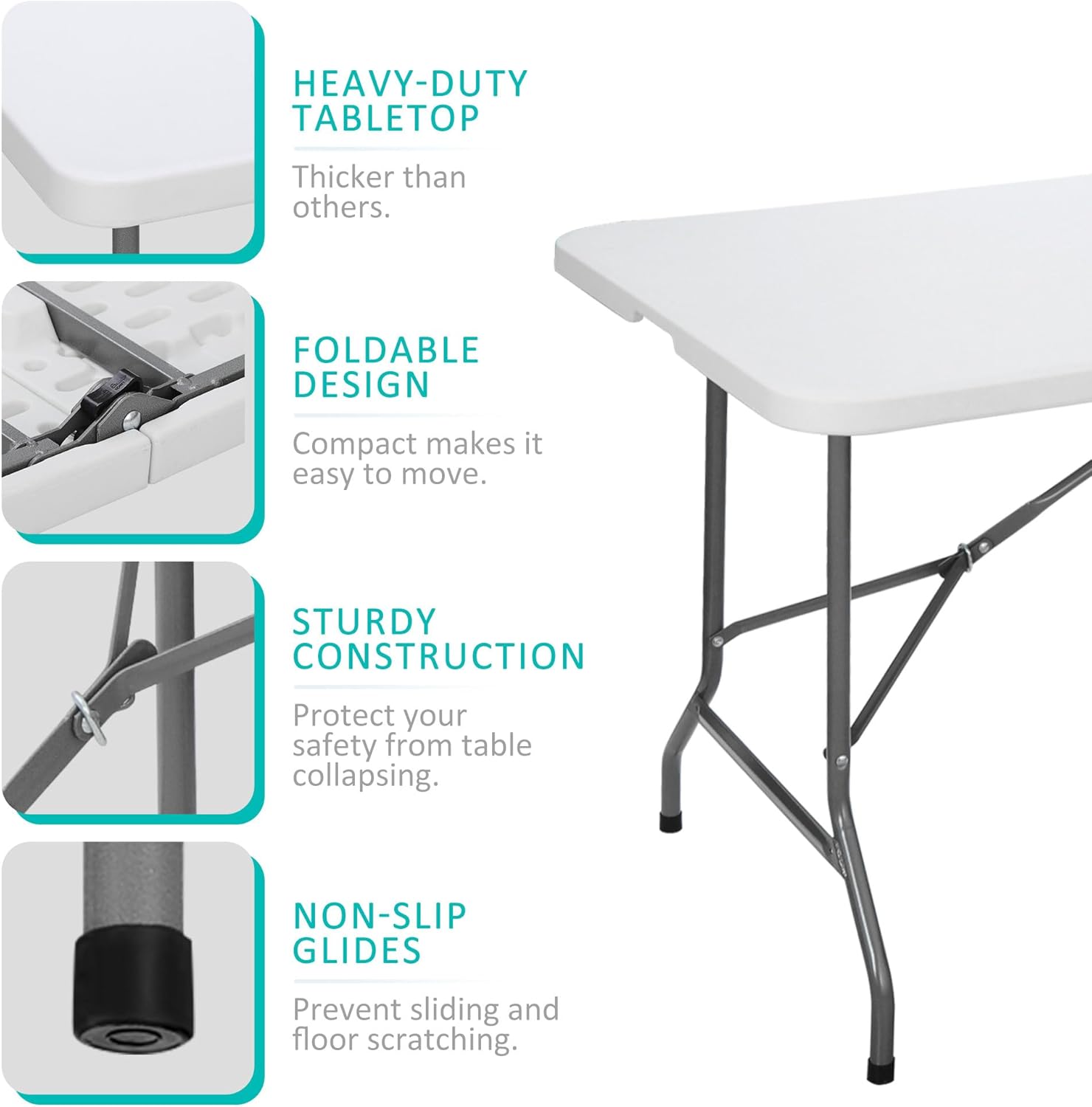 Super Deal 6FT Folding Table - Portable Heavy-Duty Plastic Dining & Picnic Table with Carrying Handle