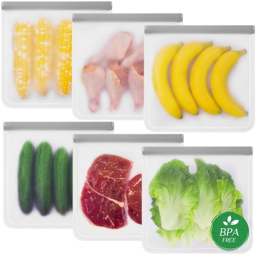 LKSUMPT 6 Pack Freezer Bags Gallon, Reusable Freezer Bags, Food Storage Bags, BPA Free Same as Reusable Ziploc Bags, Leakproof Extra Thick for Traveling & Household, Grey