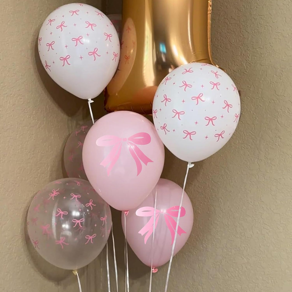 Pink Bow Balloons - 35PCS Light Pastel Pink & Clear Latex Balloons for Weddings & Parties