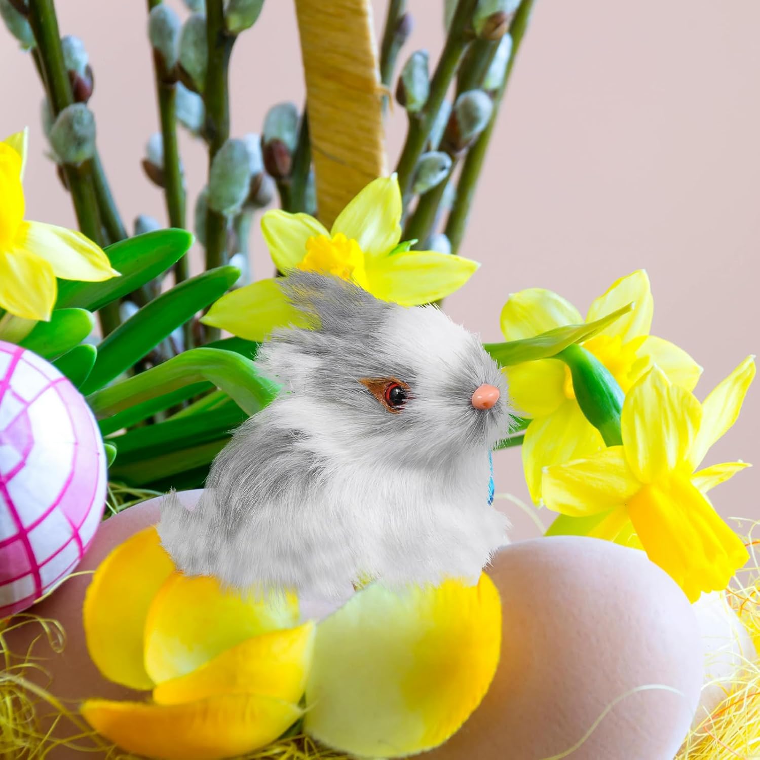 VICASKY Realistic Mini Easter Rabbit Figurines - 4pcs Lifelike Furry Bunny Decorations for Baskets & Parties
