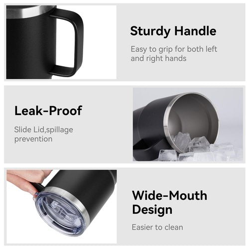 20oz Tumbler Bulk with Lid, Stainless Steel Tumbler Bulk with Handle, Metal Insulated Travel Coffee Mug Set with Handle, Double Wall Vacuum Leak Proof Tumbler Cup, Black 12 Pack