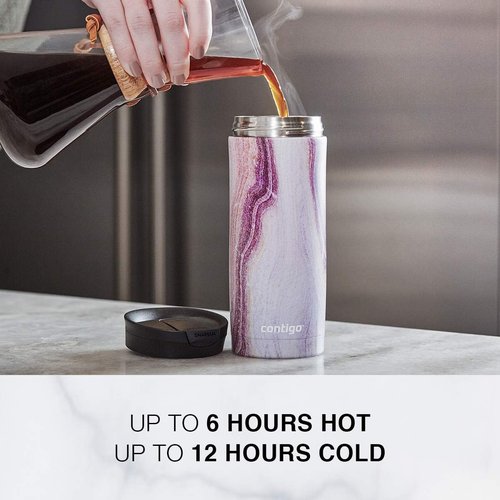 Contigo Huron 16oz Travel Mug - Vacuum-Insulated, Leak-Proof, Keeps Drinks Hot or Cold, White Marble Finish | Pack of 4