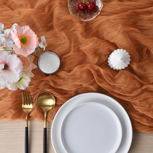 Joanlody Terracotta Cheesecloth Table Runner - 10Ft Rustic Boho Decor for Weddings & Events