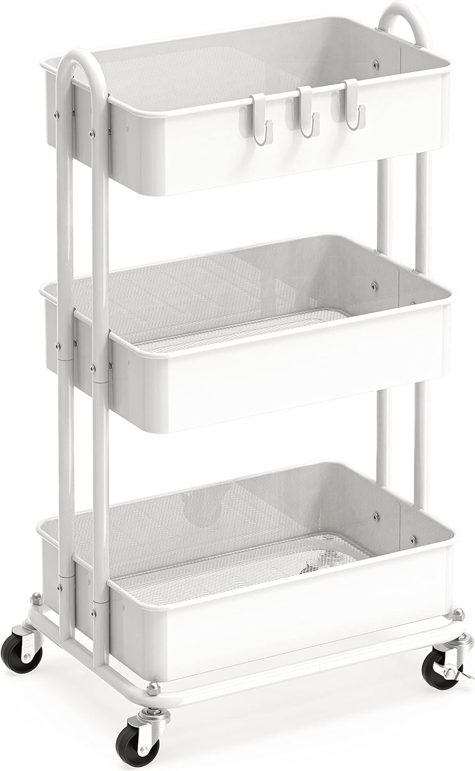 Simple Houseware 3-Tier Metal Utility Rolling Cart - Heavy Duty & Versatile, White Finish