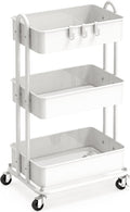 Simple Houseware 3-Tier Metal Utility Rolling Cart - Heavy Duty & Versatile, White Finish