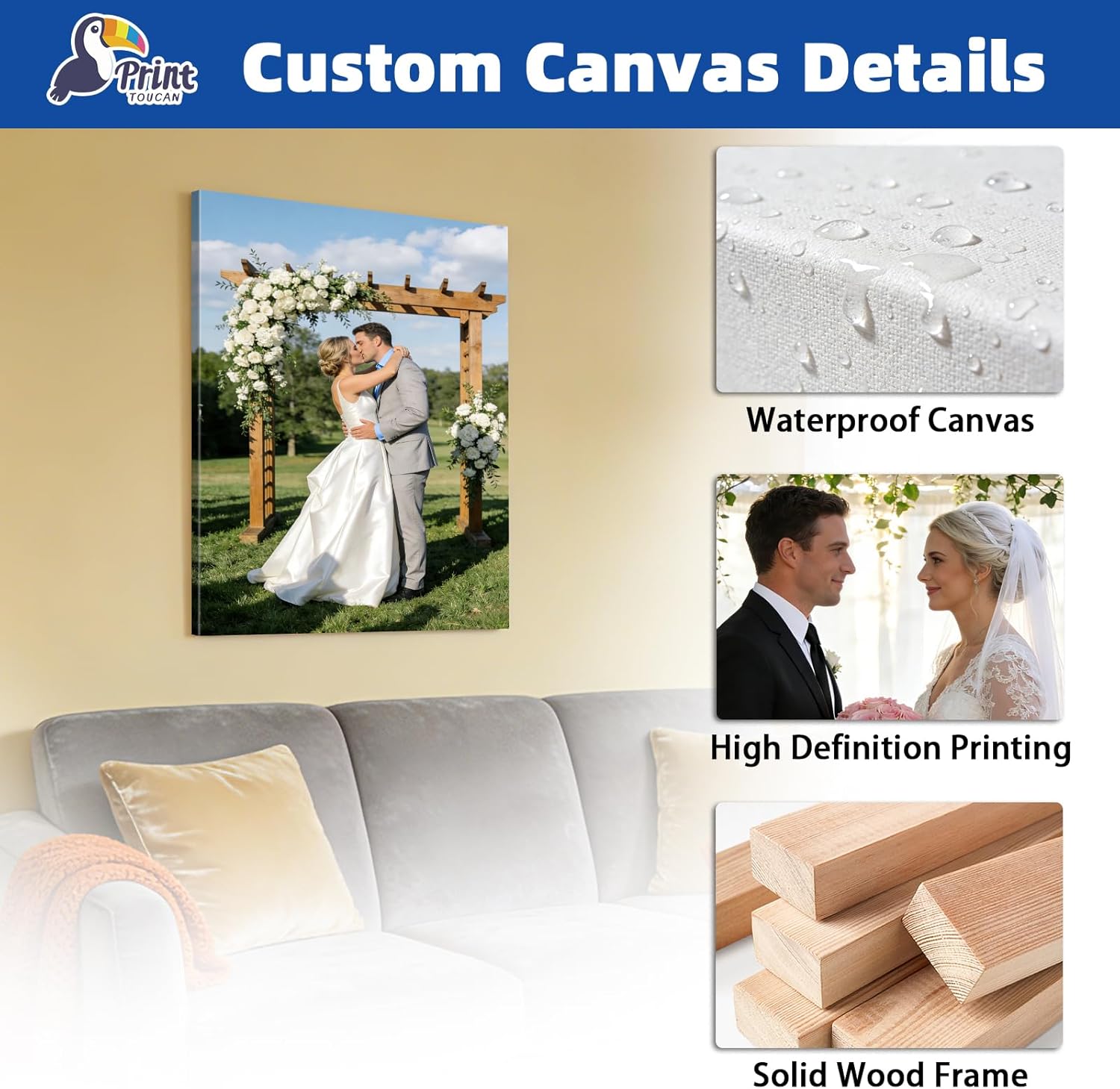 PrintToucan Custom Canvas Print - Personalized Photo Wall Art for Couples | 10x8 Inches, Unique Gift Idea