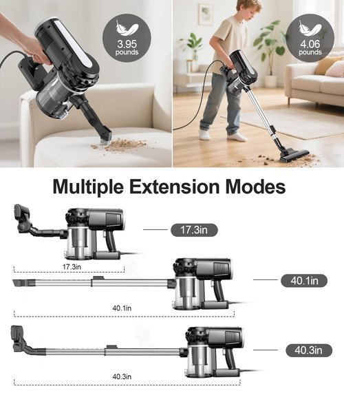 qimedo Corded Stick Vacuum Cleaner,600W Plug in Stick Vacuum Cleaner for Home,Handheld Vacuum Cleaners for Hard Floor,Carpet