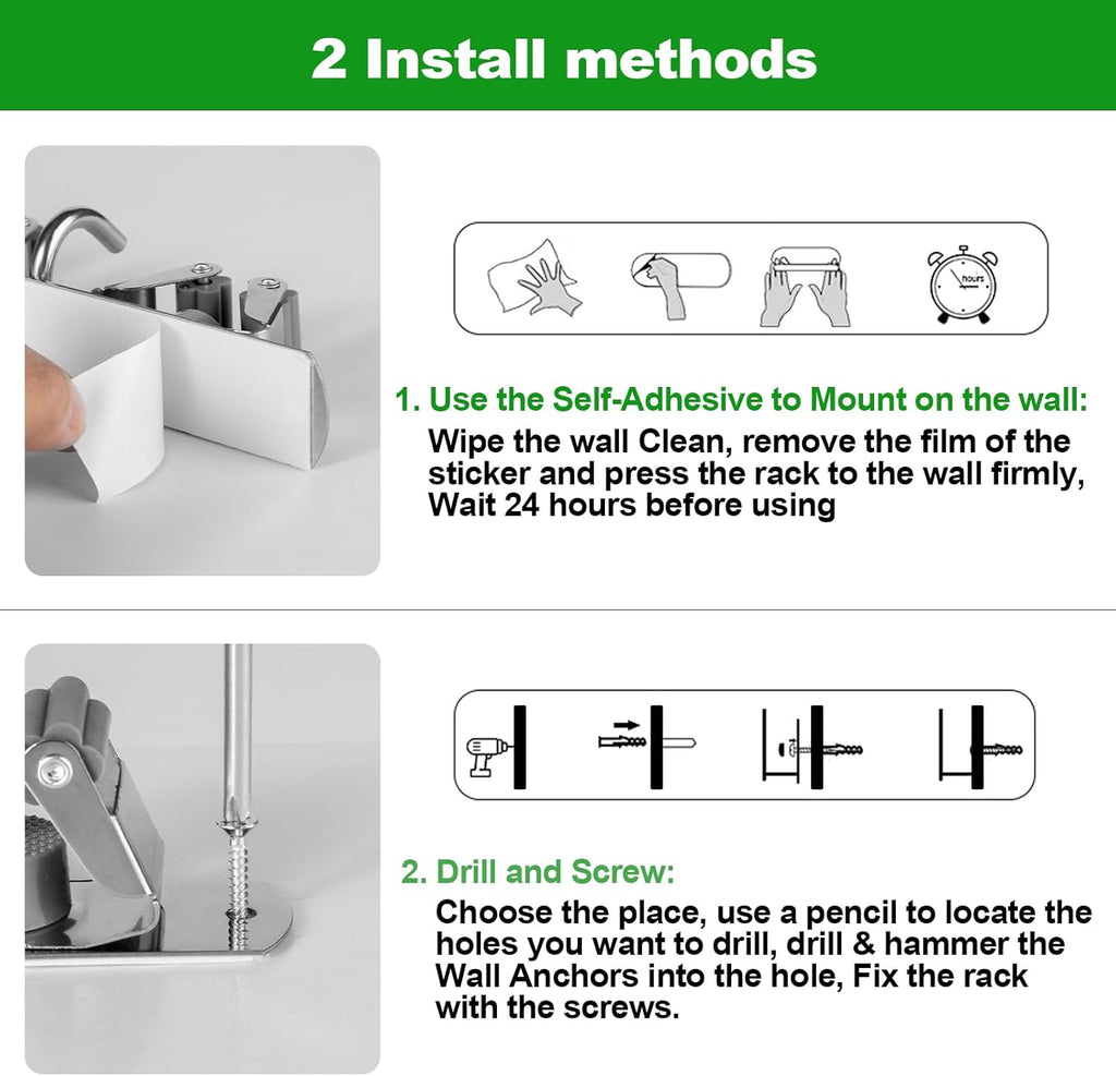 Voze Mop and Broom Holder - 5 Racks & 4 Hooks, Heavy-Duty Wall Mount Organizer for Home & Garage