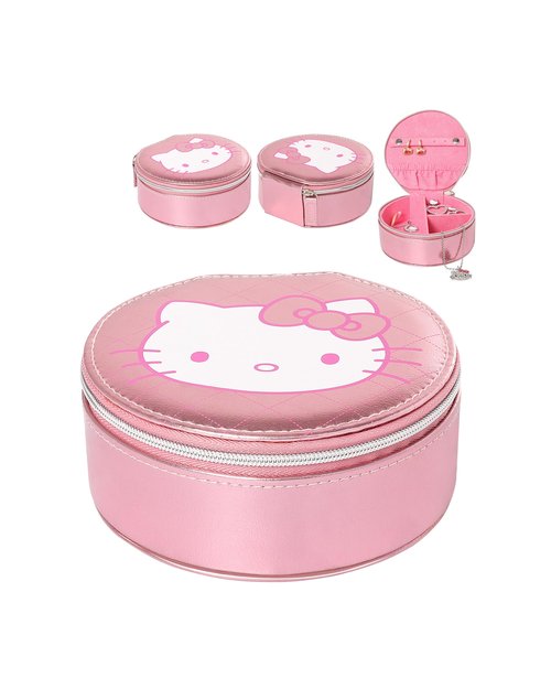 Hello Kitty Sanrio Jewelry Holder Organizer with Zip Closure, Officially Licensed Round Jewelry Travel Case