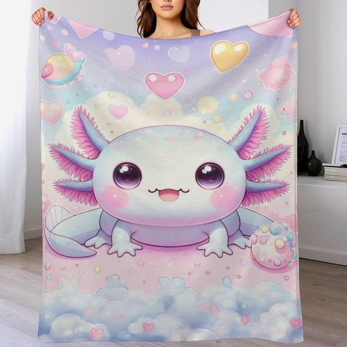 Axolotl Throw Blanket - Soft Flannel for Girls Boys Kids and Axolotl Lovers - Warm All Season Lap, Chair, Sofa Blanket - 50"x40"