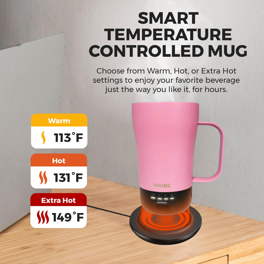 Rhume - Temperature-Controlled, Self-Heating Coffee Mug (Light Pink 14 Oz)