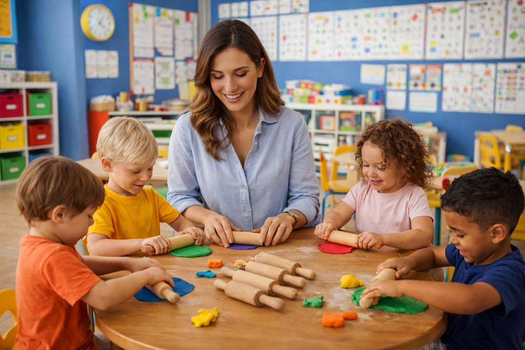 Skiennix 9-Inch Small Wooden Rolling Pin - Ideal for Kids' Baking, Play Dough, and Arts & Crafts