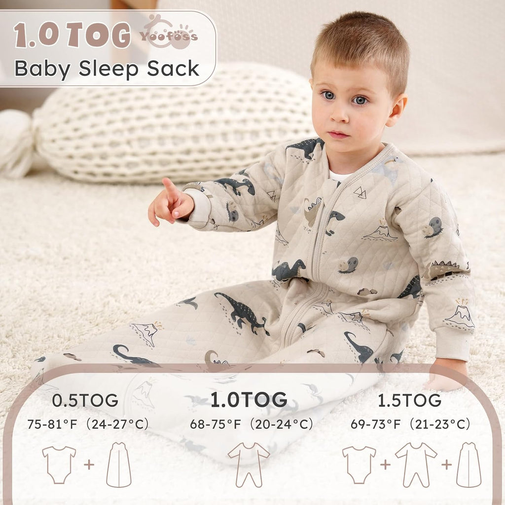 Yoofoss Baby Sleep Sack - Organic Cotton Wearable Blanket for Infants | 1.0 Tog, Long Sleeve, 6-12 Months