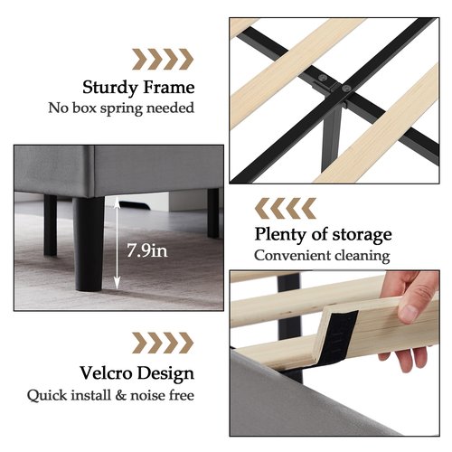 VECELO Twin Bed Frame, Platform Bed Frame with Adjustable Height Upholstered Headboard, Heavy-Duty Frame and Strong Wooden Slats Support, Non-Slip and Noise-Free, Easy Assembly, Dark Grey