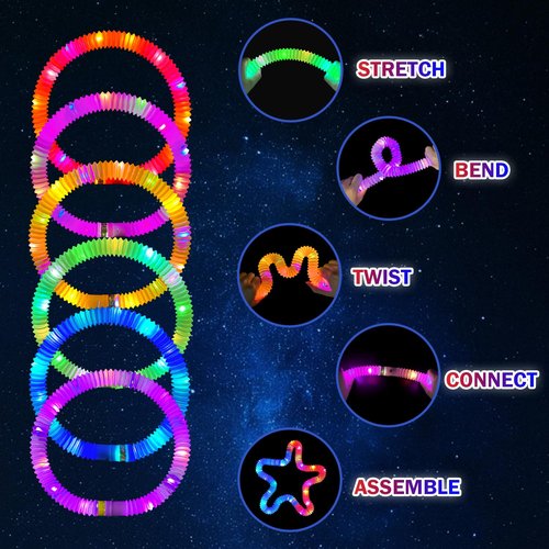 Glow Sticks Party Favors Supplies for Toddler 18 PCS, Easter Basket Stuffers Fidget Toys Gifts for Kids, Light up Pop Tubes Necklace ＆ Bracelet Accessories,Non Candy Treats for Camp,Birthday,Wedding