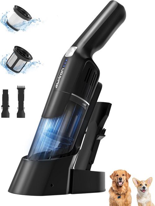 Aspiron Cordless Handheld Vacuum - 24KPA Powerful Car Cleaner with Wireless Charger | Ergonomic Design, Portable
