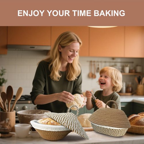 Sourdough Banneton Bread Proofing Basket, Cotton Rope Sourdough Bowl, Oval Bread Banneton Basket, Sourdough Kit, Sour Dough Kit, Proofing Baskets For Sourdough Bread Baking with Lid Lame Scraper