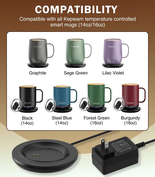 Kepwam Charging Coaster – Compatible with Kepwam T1, T2, and T2 Plus Self-Heating Coffee Mugs Only