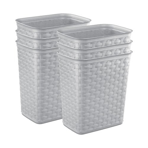 Sterilite 3.4 Gallon Weave Wastebasket, Small, Decorative Trash Can for the Bathroom, Bedroom, Dorm Room, or Office, Gray, 6-Pack