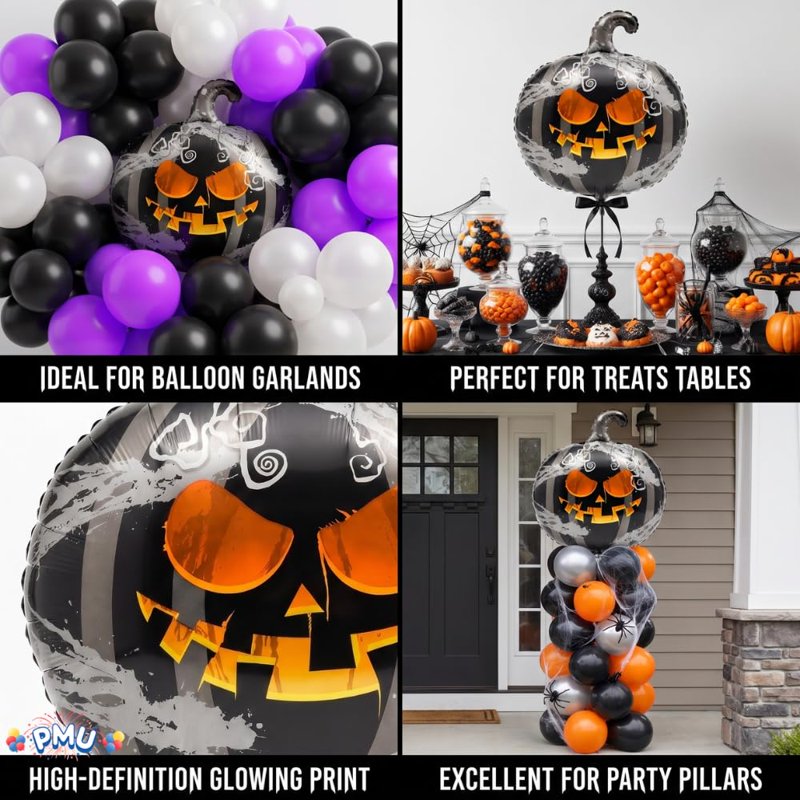 Halloween Scary Pumpkin Mylar Balloon 22 Inch - Pack of 5, Pumpkin Design