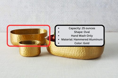 American Metalcraft ABHG46 Aluminum Hammered Bowl Oval, Gold, 25-ounce Capacity, Elegant and Artisanal Serveware for Presenting Entrées and Appetizer: 6 ½ L, 4 ¾ W, 2 ¼ H