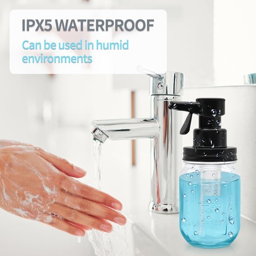 12oz Automatic Touch Sensor Liquid Glass Soap Dispenser, Hands-Free Mason Jar Soap Dispenser, Refillable Lotion Bottle for Bathroom Kitchen Countertop (Batteries Not Included)