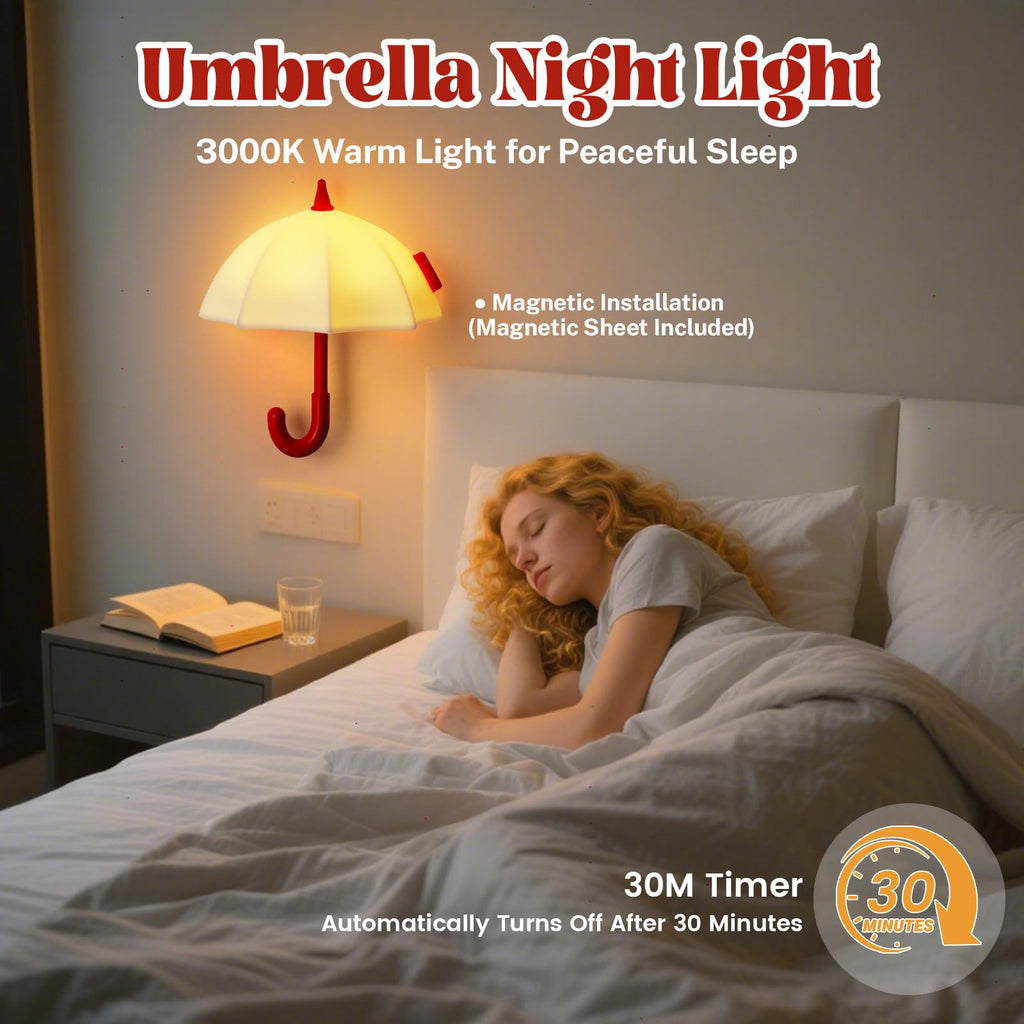 Umbrella Night Light for Kids, 3 Levels Dimmable Silicone Tap Lamp for Baby Nursery, Rechargeable Squishy Bedside Night Lamp for Bedroom, Light-Up Magnetic Fridge Magnets for Kitchen (White)