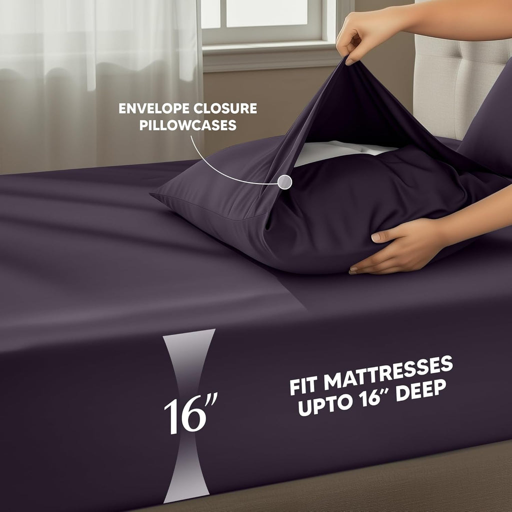Utopia Bedding Twin Sheet Set - Soft & Breathable Microfiber 3-Piece Bed Sheets | Dark Purple