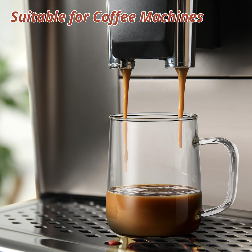 CMLKLZD Glass Coffee Mugs, 14 oz Glass Coffee Cups with Acacia Wood Lids, Clear Borosilicate Glass Mugs with Handles for Cappuccino, Tea, Latte, Hot/Cold Beverages, Wine, Americano, Set of 2
