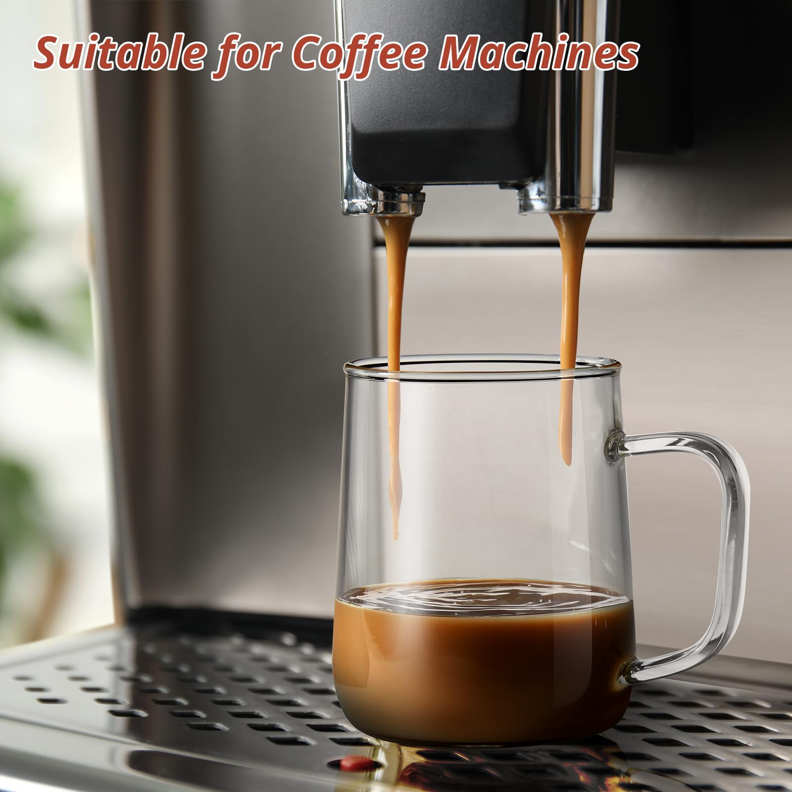 CMLKLZD Glass Coffee Mugs, 14 oz Glass Coffee Cups with Acacia Wood Lids, Clear Borosilicate Glass Mugs with Handles for Cappuccino, Tea, Latte, Hot/Cold Beverages, Wine, Americano, Set of 2