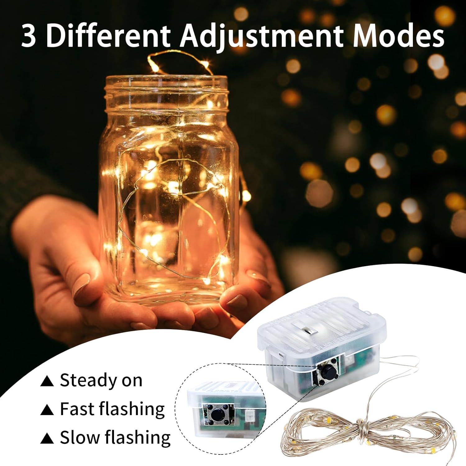 Yellow Fairy Lights - 7Ft 20 LED Twinkle String Lights | Battery Operated & Waterproof for Festive Decor